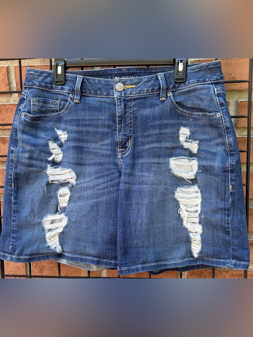 Lane Bryant Distressed Dark Blue Denim Shorts